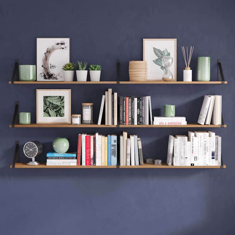 Wallniture Bora 60"Floating Shelves, Wall Bookshelf, Burnt, Wood 3 Pcs