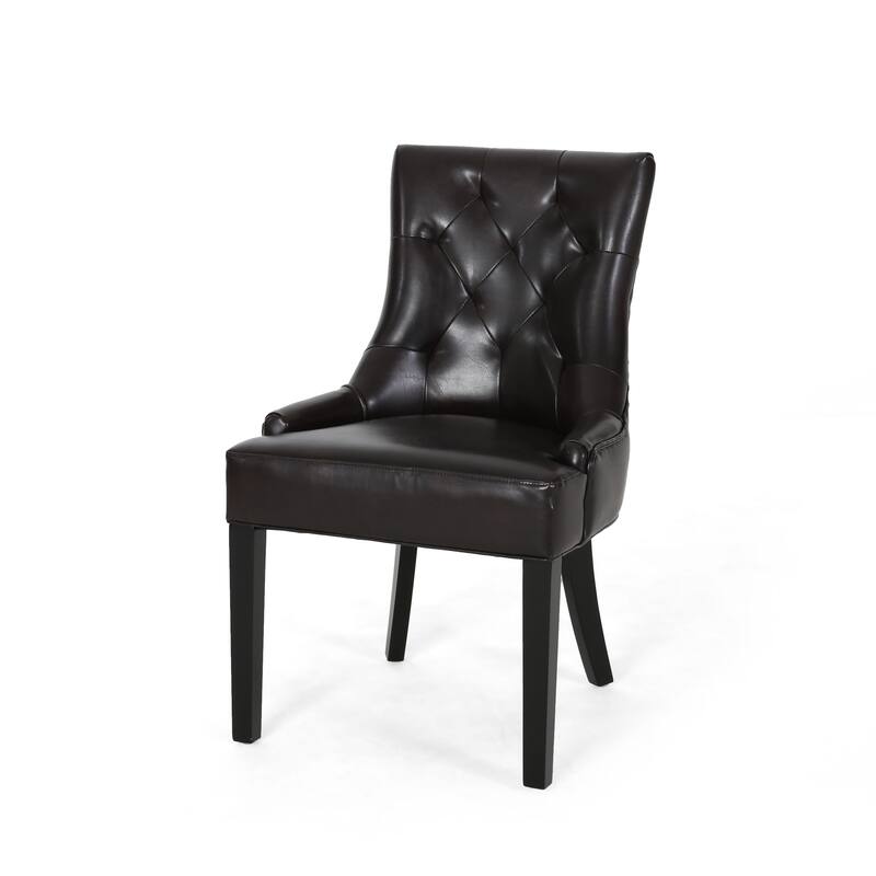 Sloped Arms Dining Chair, Tufted Office Chair, Set of 2 - Brown