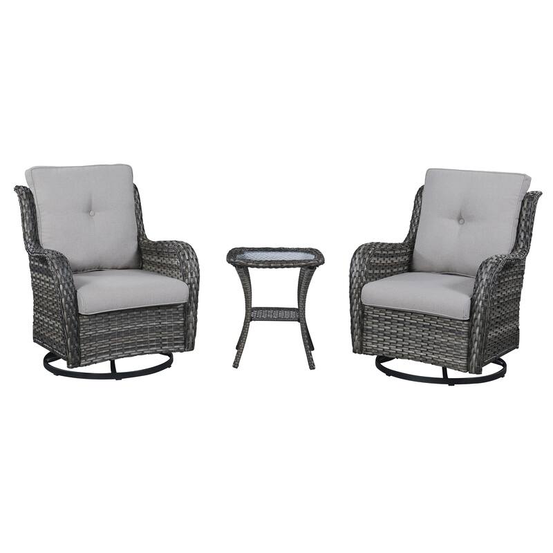 Pocassy 3-Piece Outdoor Swivel Bistro Set, Wicker Rocking Chairs