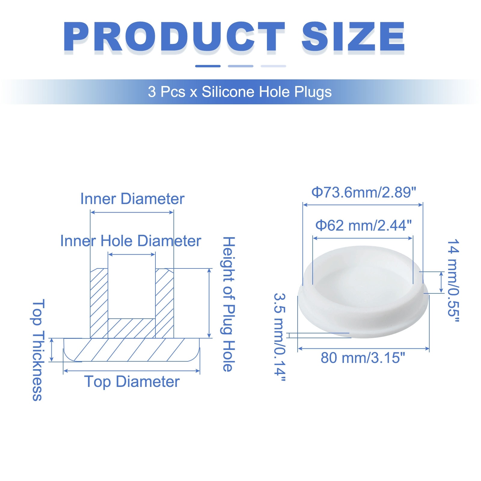 t Shaped Silicone Stopper, Rubber Plugs - White