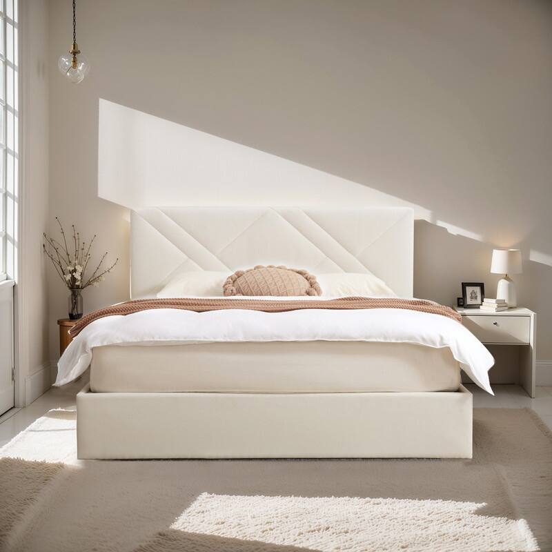 Plywood Frame Full Upholstered Platform Bed - Cream - Full