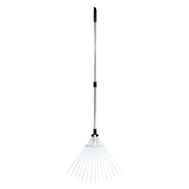 Stainless Steel Leaf Rake with 15 Metal Tines for Lawn - 62.99 x 22.44 x 2.17 in