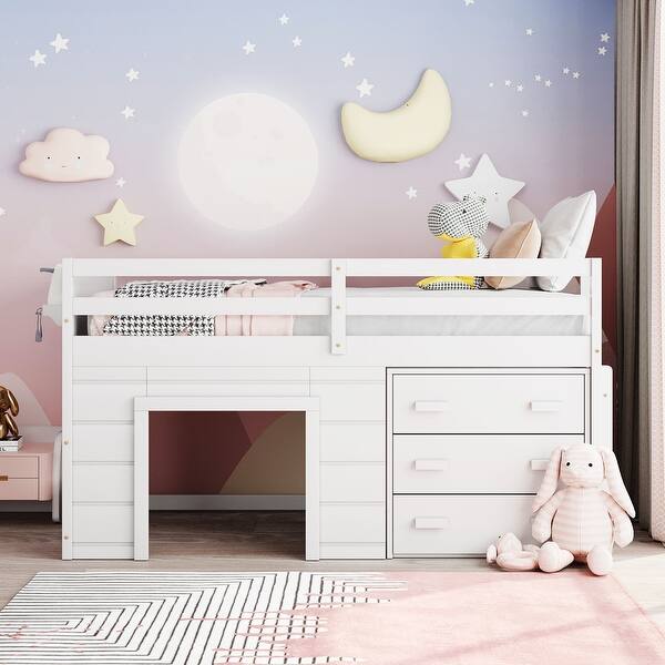 slide 2 of 60, Versatility Twin Size Wood Loft Kids Bed with Cabinet,Drawers,Shelf White