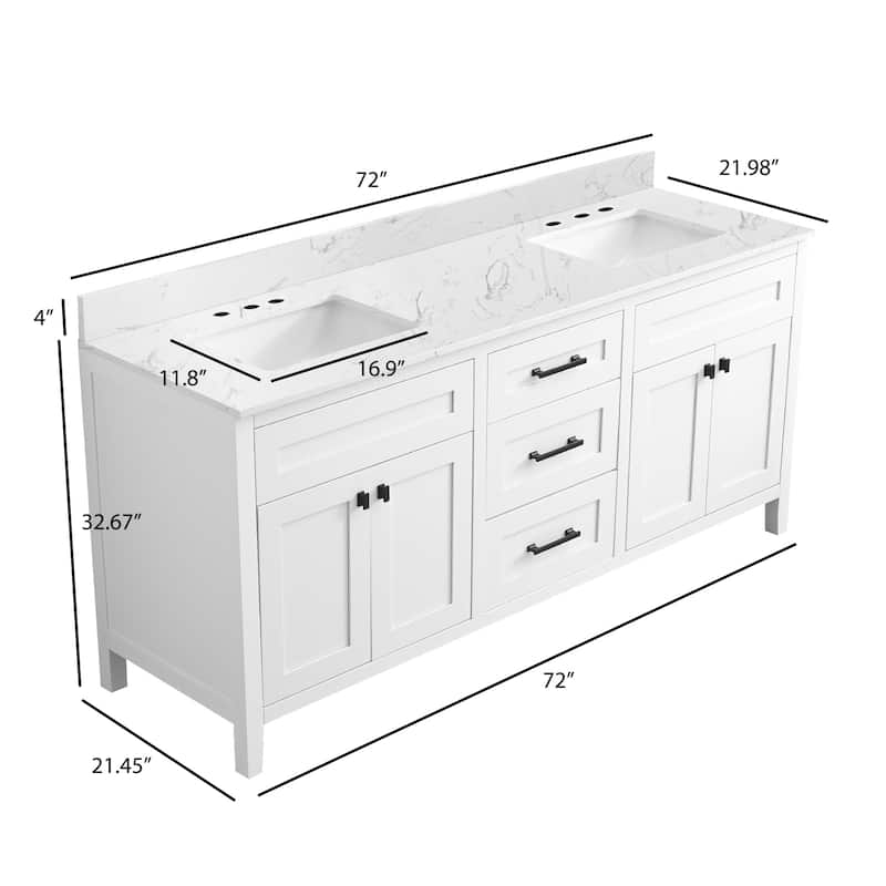 Nephelily 72 inch Bathoom Vanity With Quartz Top, Easy-to-Install