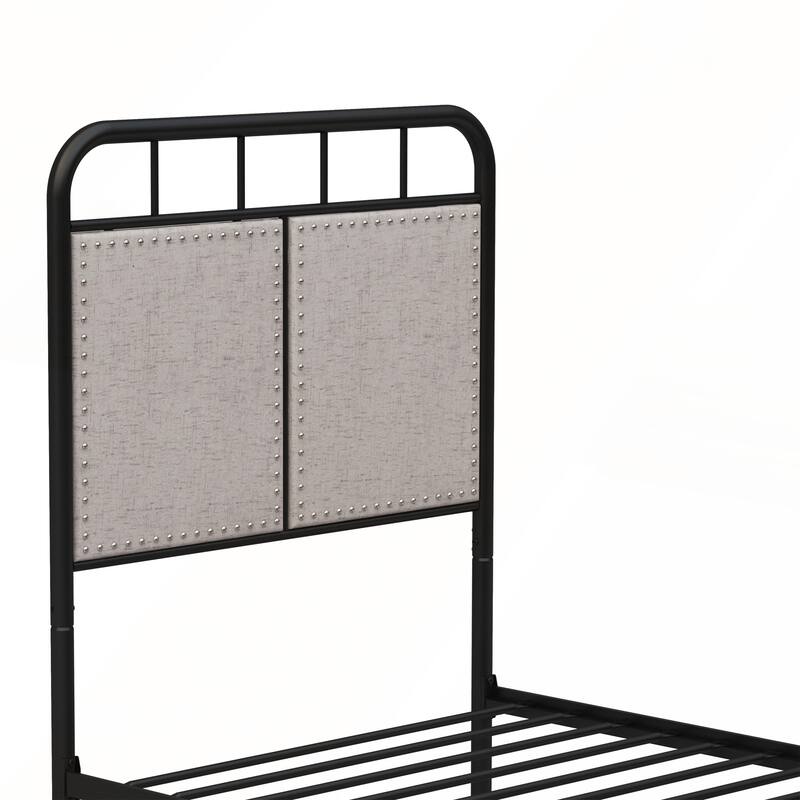 Twin Size Linen Upholstered Platform Metal Bed Frame