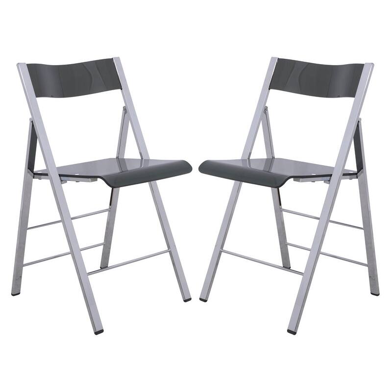 Menno Modern Acrylic Folding Dining Chairs with Stainless Steel Frames and Rubber Pads (Set of 2) - Transparent Black