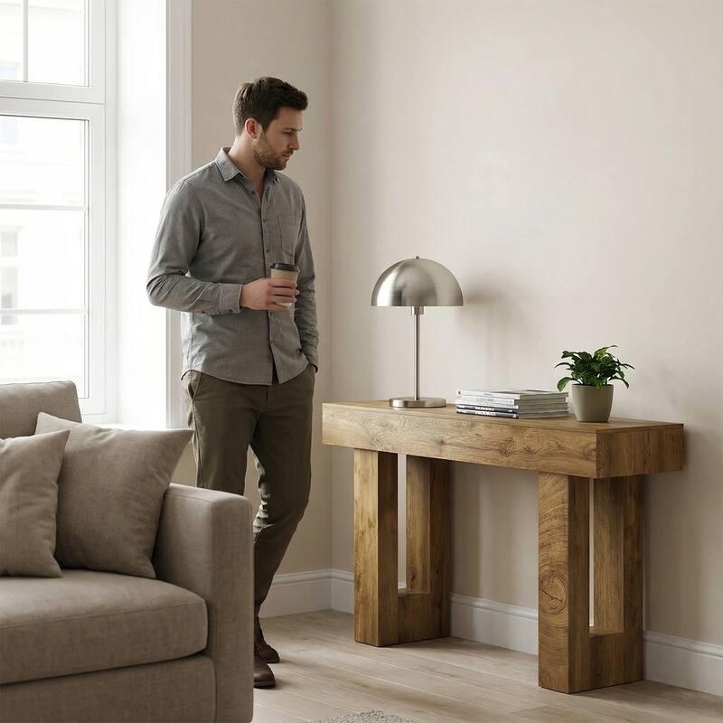 Anmytek Farmhouse Console Table,Wooden Rectangular Sofa Table Behind Couch for Entrance