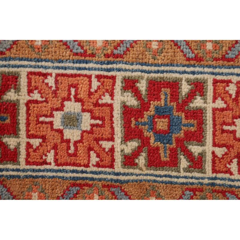 Geometric Kazak Accent Rug Hand-Knotted Oriental Blue Wool Carpet - 3'3"x 5'0"
