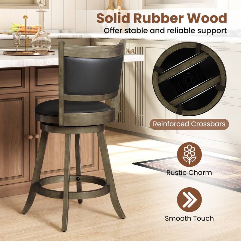 Gymax Swivel Bar Stools w/ Solid Rubber Wood Frame Set of 2 for