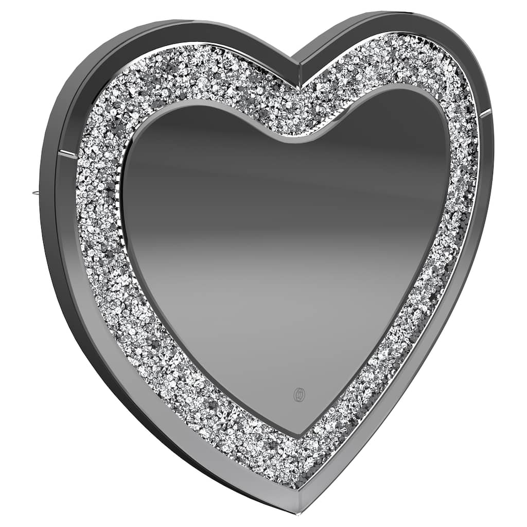 Aiko 36 x 30 Inch Heart Shaped LED Light Wall Mirror Silver