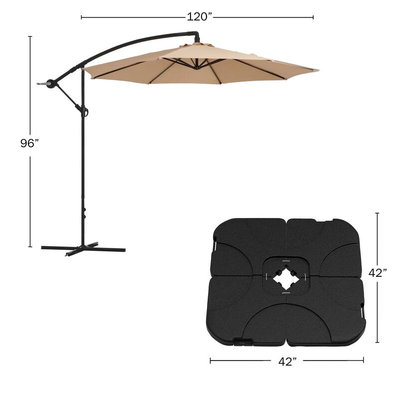 Offset Patio Umbrella 10Ft Cantilever Outdoor Umbrella with Base Included by Villacera (Beige
