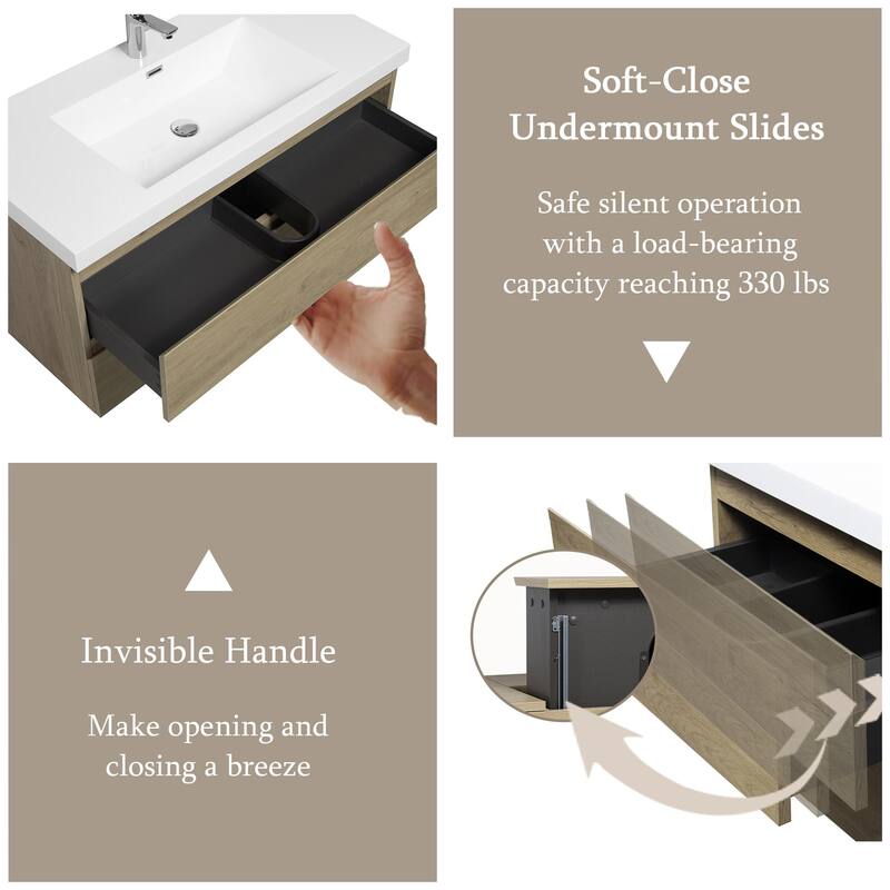 Modern Wall-Mounted Bathroom Vanity with White Solid Surface Top