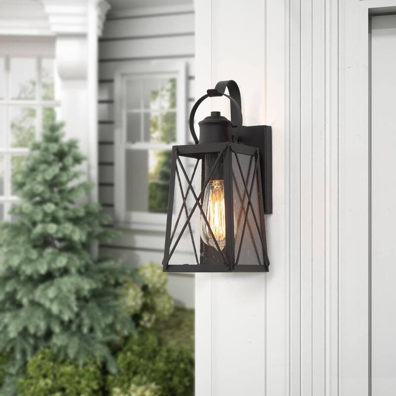 1-Light Modern Black Outdoor Wall Sconce Patio Lantern Glass Wall Lights - W5.5"x L6"x H12.75" - W5.5"x L6"x H12.75" - Black