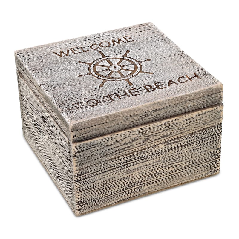 CoTa Global Driftwood Large Sized Jewelry Box w/ Ship Wheel Decoration - 5.9 inches