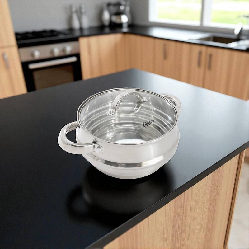Oster Sangerfield 8 Inch Universal Stainless Steel Double Boiler with Tempered Glass Lid - 8-Inch