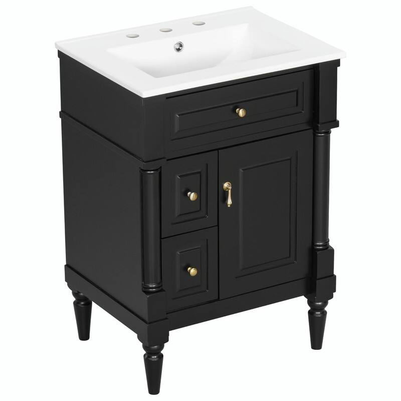 36" Bathroom Vanity with Sink, Freestanding Bathroom Cabinet with Ceramic Basin, Flip Drawer