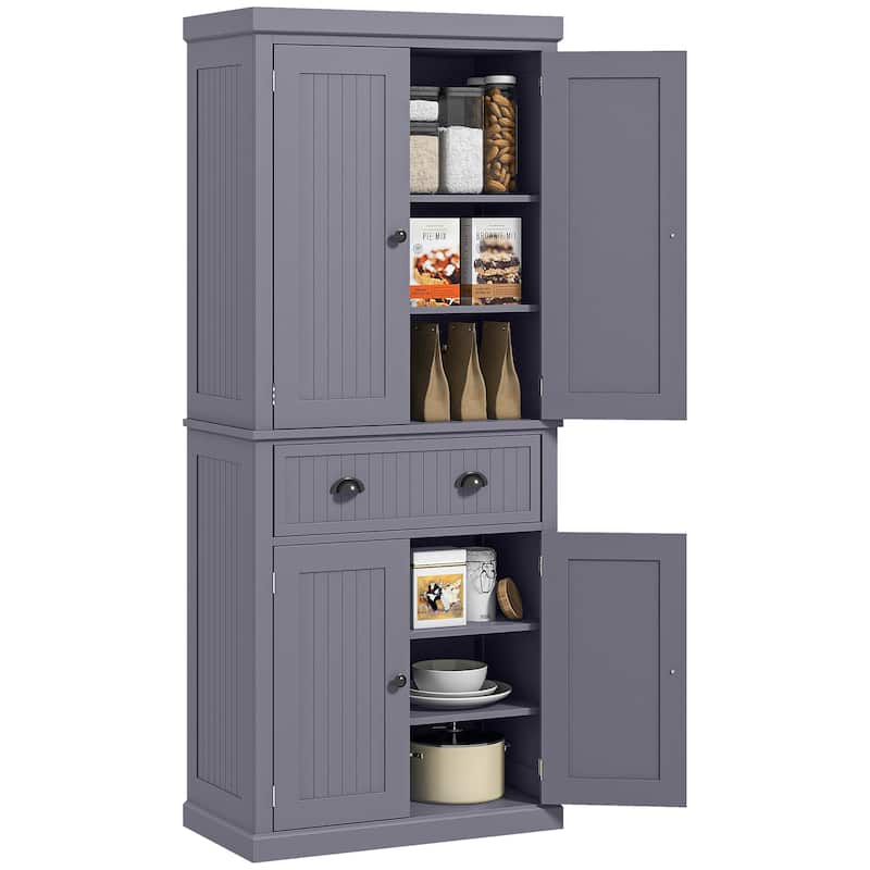 HOMCOM 72" Kitchen Pantry Cabinet, Freestanding Tall Storage Cabinet, Traditional Kitchen Cabinet with 4 Doors