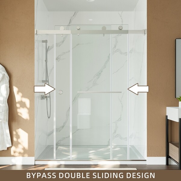 59''x72'' Frameless Double Sliding Bathroom Shower Door, 8mm Thick
