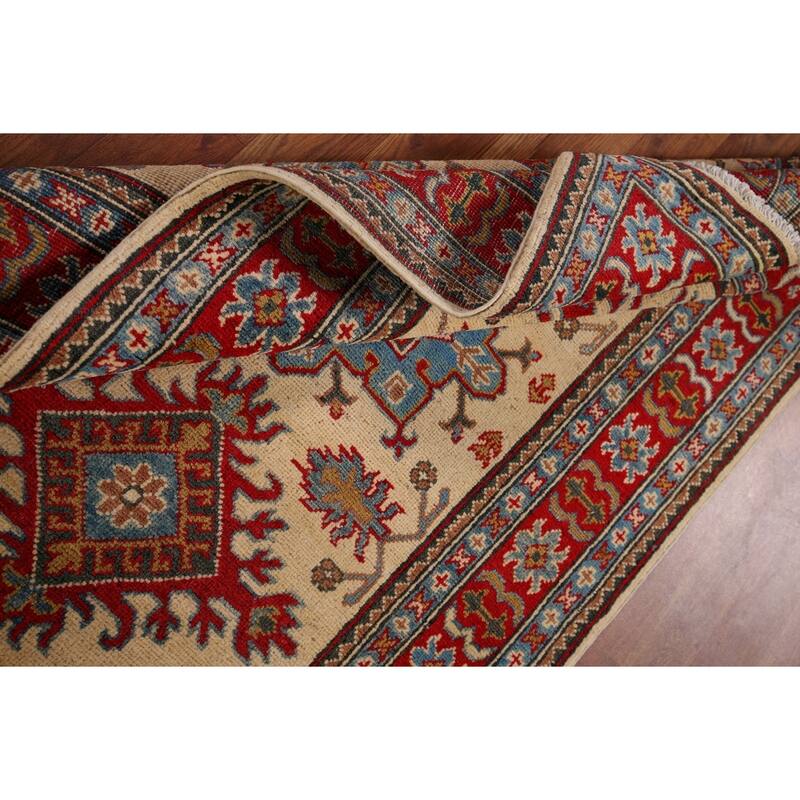 Traditional Kazak Oriental Foyer Rug Handmade Beige Wool Carpet - 3'3" x 4'11"