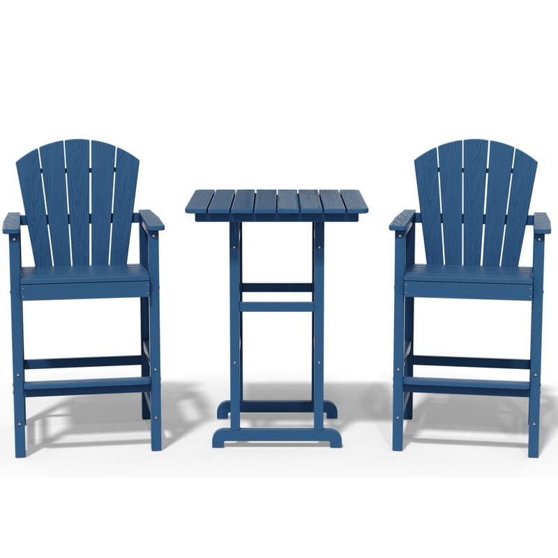 3-Piece HDPE Outdoor Patio Bar Table and Chiar Set, 2 Bar Stools & A Bar Table - Navy