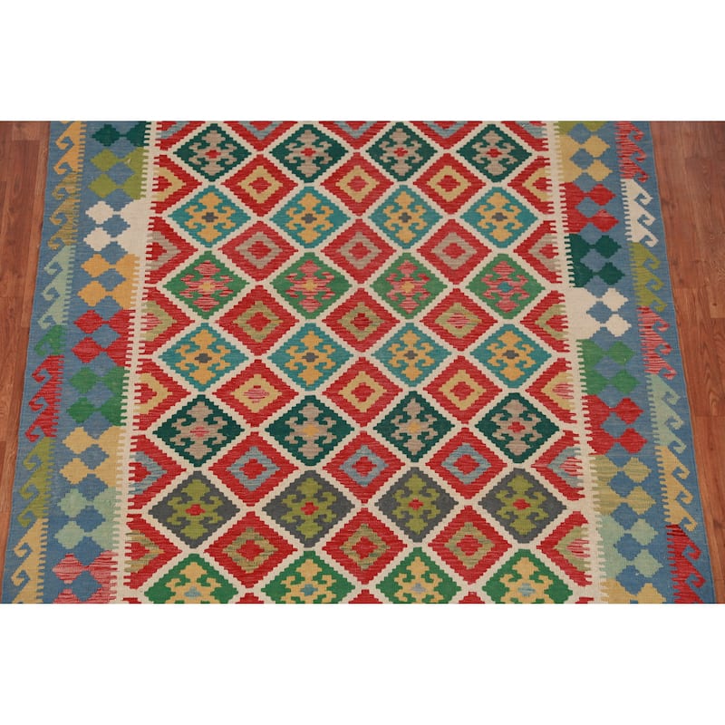 Kilim Oriental Area Rug Flatweave Wool Carpet - 5'11" x 8'3"