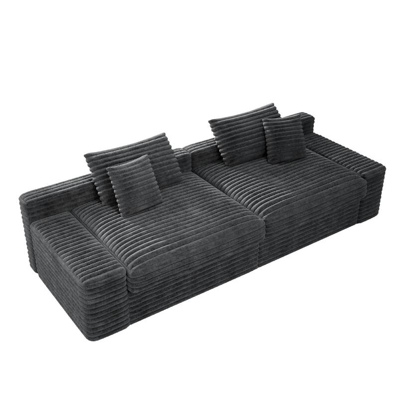 Roomfitters 118.1" Modular Sectional Sofa, 2-Piece Compressed Cloud Couch, No Assembly Required, Plush Corduroy, Grey
