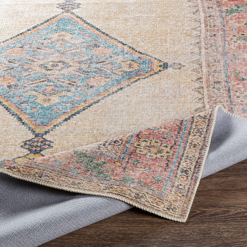 Livabliss Yolanda Distressed Tribal Printed Machine Washable Area Rug