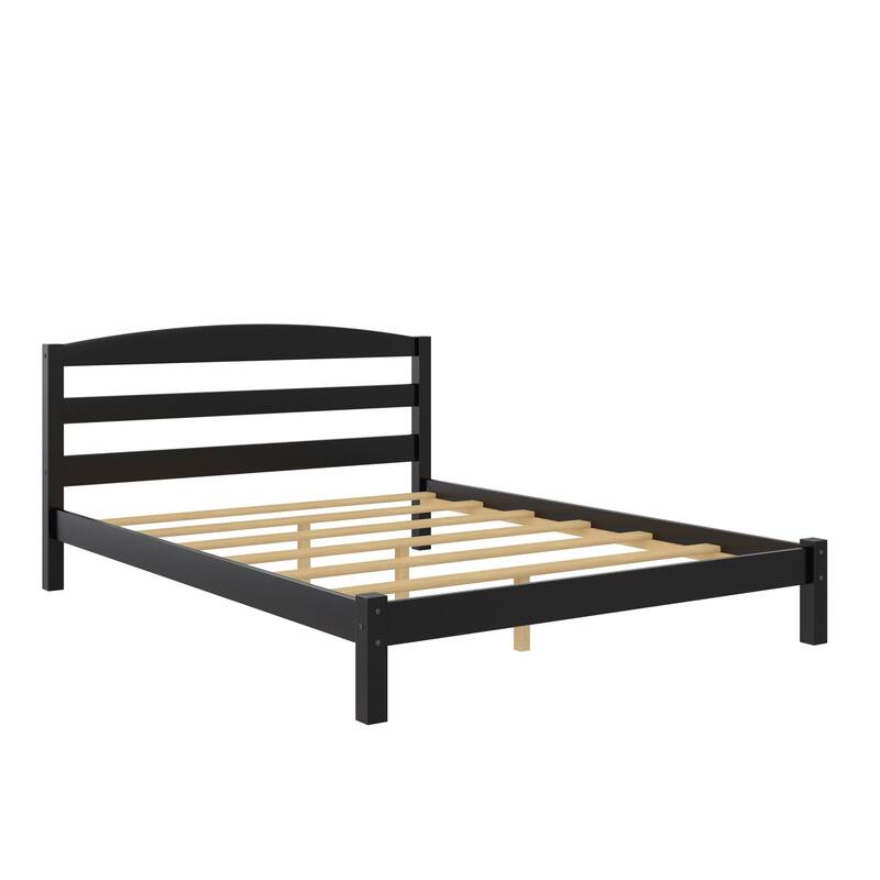 Roomfitters Leighton Solid Pine Wood Platform Bed Frame with Arched Headboard, Full, Black