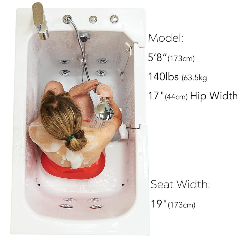 Ella Flow Acrylic Hydro Massage Walk in Tub 28"x48", Inward Swing Door, 2 Piece Fast Fill Faucet