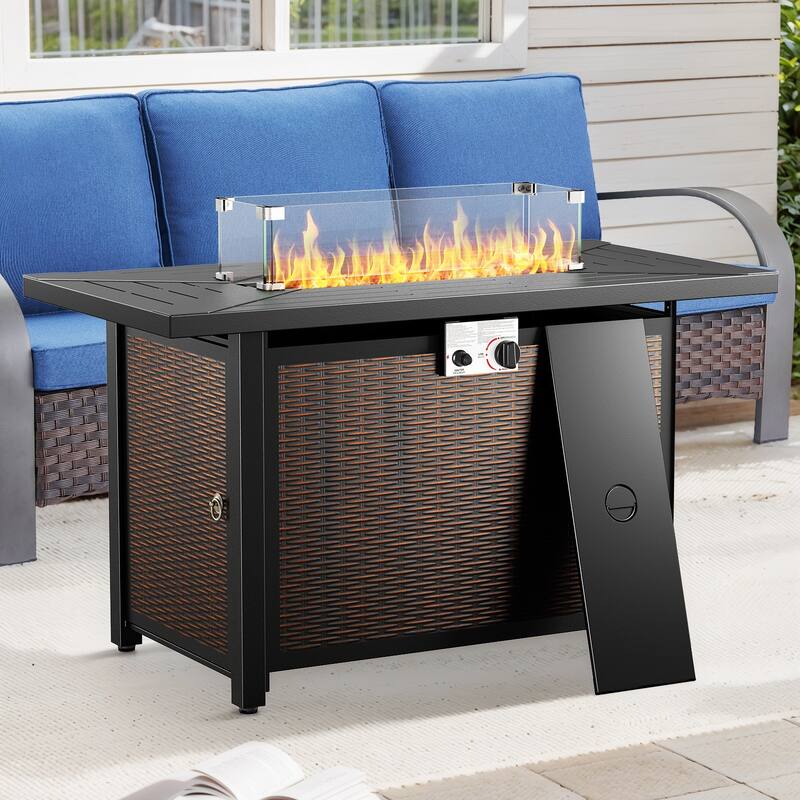43 Inch Gas Fire Pit Table 50000 BTU Large Fire Pit Table - Black