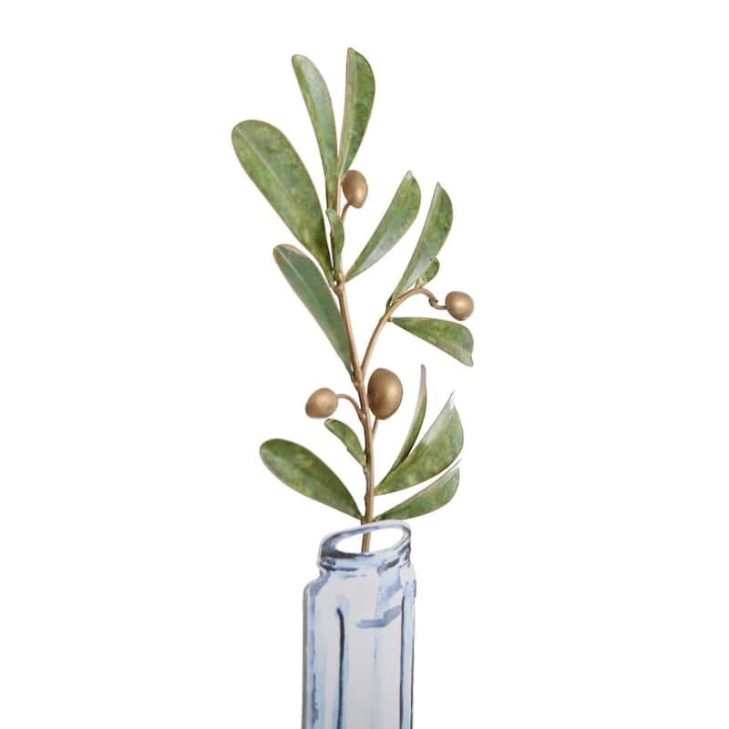 Planted Stem Metal Table Top Art of Green Plant Stem with Gold Buds in Jar - 3"D x 10"W x 20"H - 3"D x 10"W x 20"H
