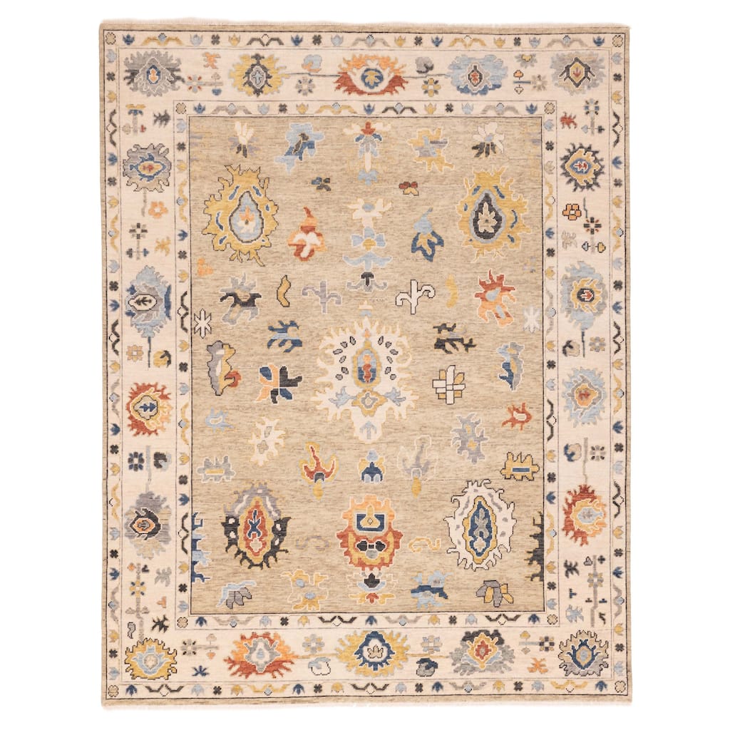 ECARPETGALLERY Hand-knotted Modern Oushak Khaki Wool Rug - 8'1 x 10'1