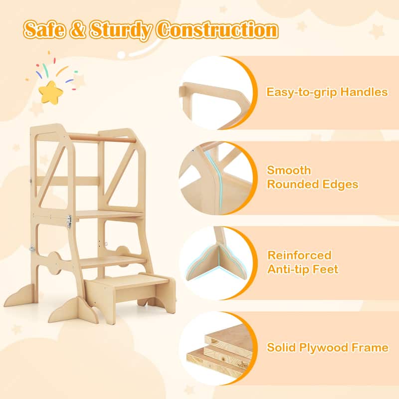 Gymax 2 in 1 Toddler Tower w/Removable Safety Bar for Children 3+