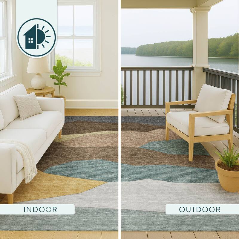 Machine Washable Indoor/ Outdoor Modern Dacono Chantille Rug