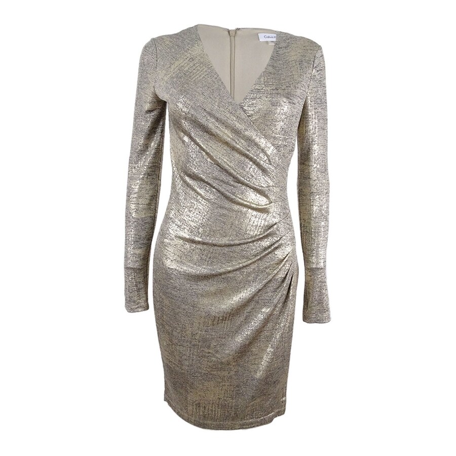 metallic faux wrap dress