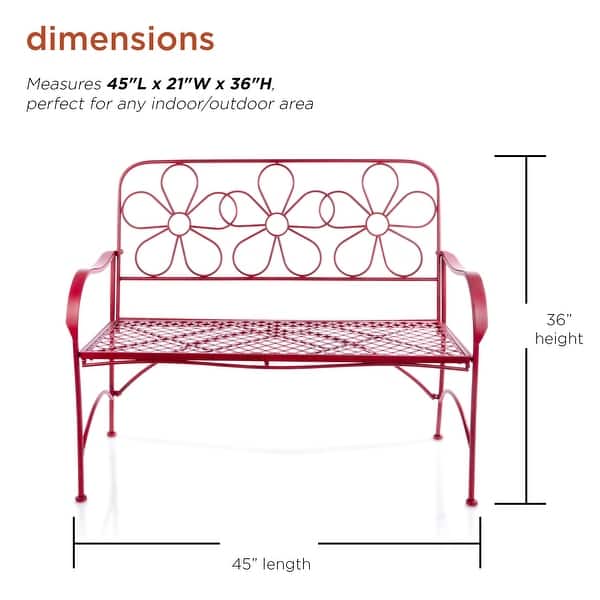 dimension image slide 1 of 2, Alpine Corporation Daisy Metal Garden Bench, White