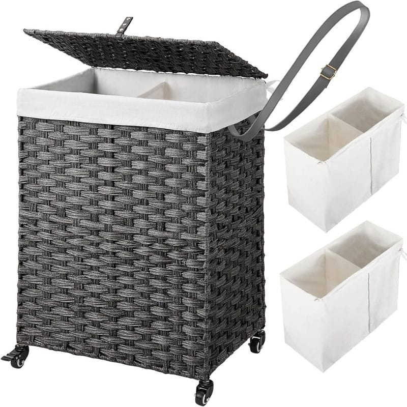90L Divided Handwoven Hampers - 18.3"L x 13.5"W x 26.4"H - Gray