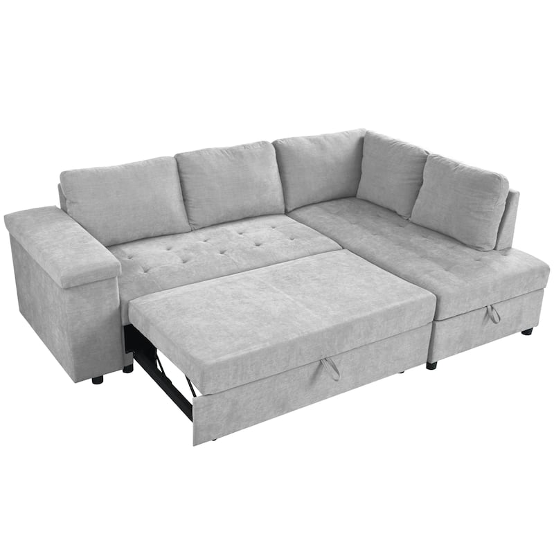Christopher Knight Home-Miranda Convertible Polyester Sectional Sofa with Storage and Reversible Tray
