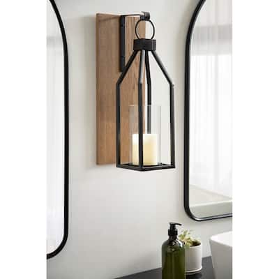 Kate and Laurel Oakly Wood and Metal Wall Sconce Candle Holder - 7x19