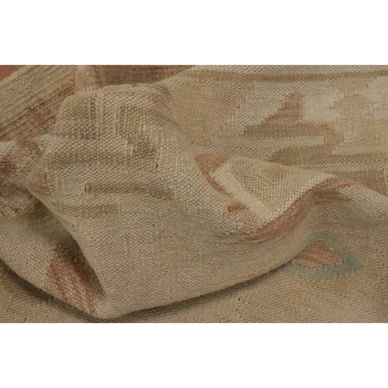 Hand Woven Oriental 100% Wool Carpet Southwestern Tribal Beige & Ivories Kilim Area Rug - 5' 10'' X 4' 2''