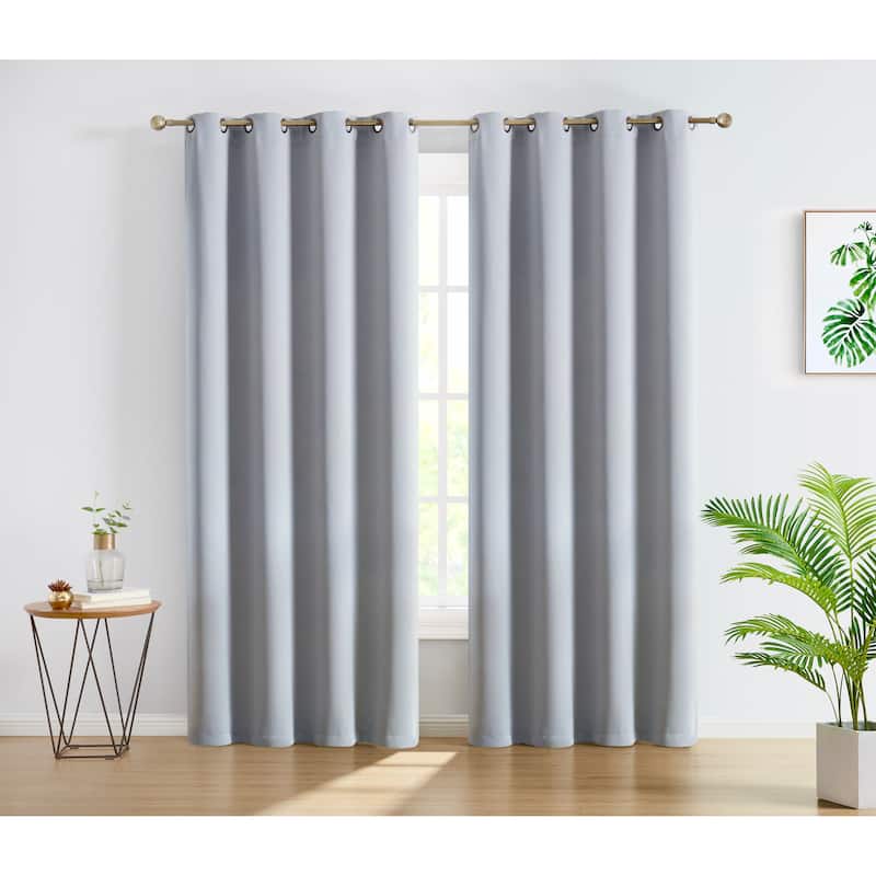 HLC.me Oxford Blackout Curtains - Thermal Insulated Window Treatment Grommet Panels, Set of 2 - 52 W x 72 L per panel - Set of 2 - Light Grey