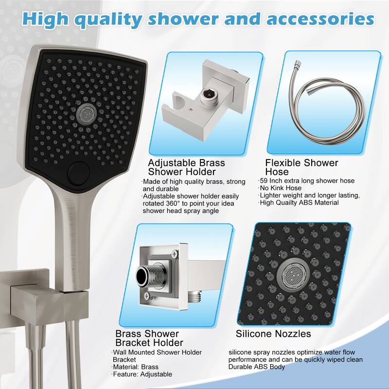 GIVINGTREE Single Handle 3 Spray 14 In.rectangular Ceiling Mounted Shower Faucet With Valve
