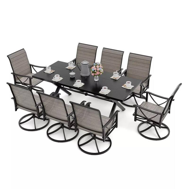 Kullavik Textilene Outdoor Dining Set, Patio Dining Set with Single Chairs, Swivel Chairs and Large Table