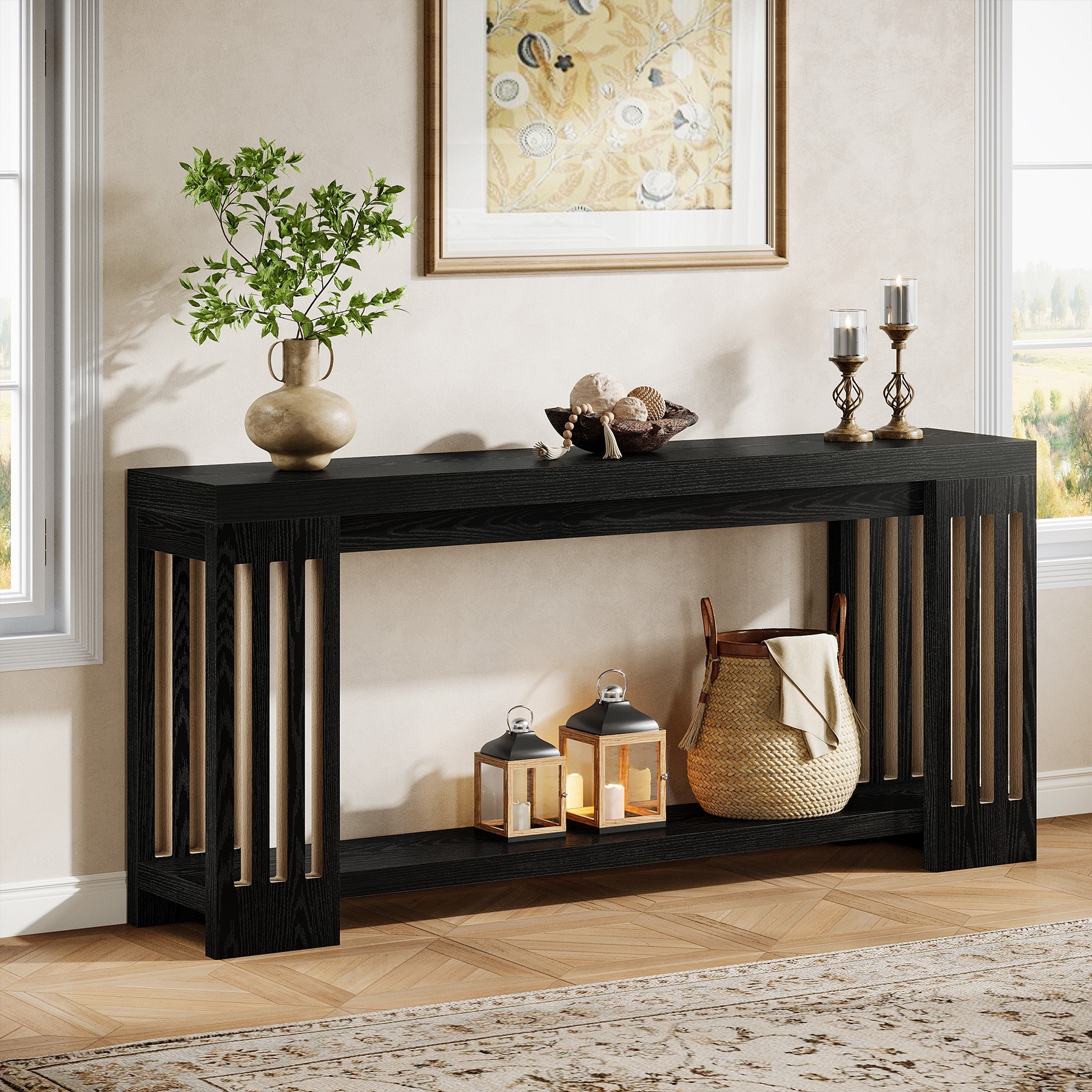 Farmhouse Wood Extra Long Sofa Console Table for Entryway