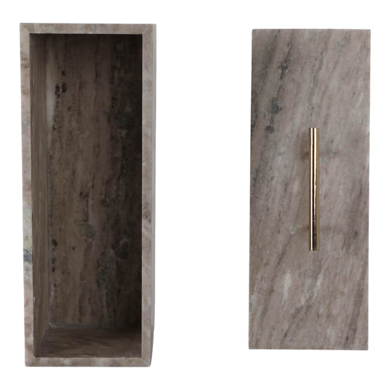 Marble Decorative Box Lidded Container Modern Handle Accent Luxury