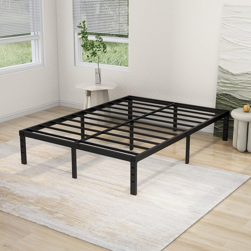 NNV 14" 3500 lbs Heavy Duty Bed Frame, Duty Steel Slat Metal Bed Frame - Black - Full