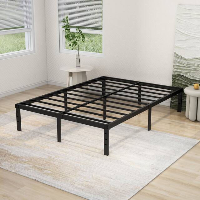 NNV 14" 3500 lbs Heavy Duty Bed Frame, Duty Steel Slat Metal Bed Frame - Black - Full