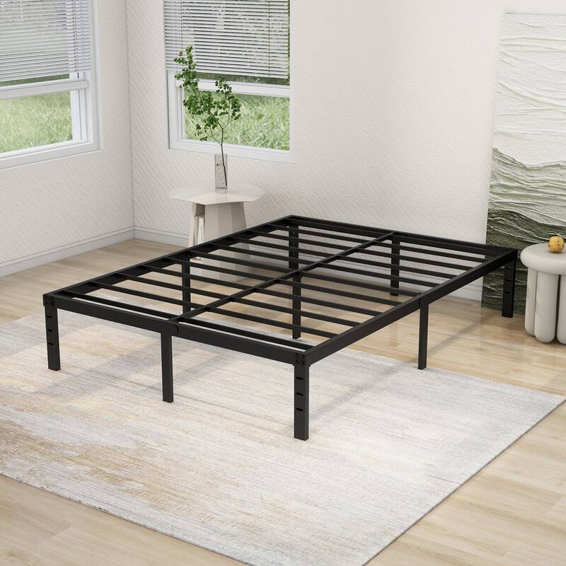 NNV 14" 3500 lbs Heavy Duty Bed Frame, Duty Steel Slat Metal Bed Frame - Black - Full