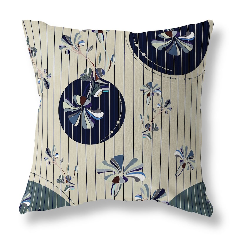 Yellow And Blue Circular Garden Indoor/Outdoor Throw Pillow Zipper