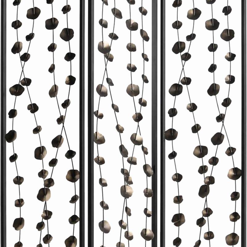 Transitional 3 Panel Metal Screen with Intricate Flower Design, Black